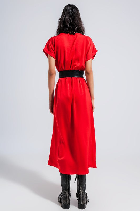 Short Sleeve Satin Maxi Dress
